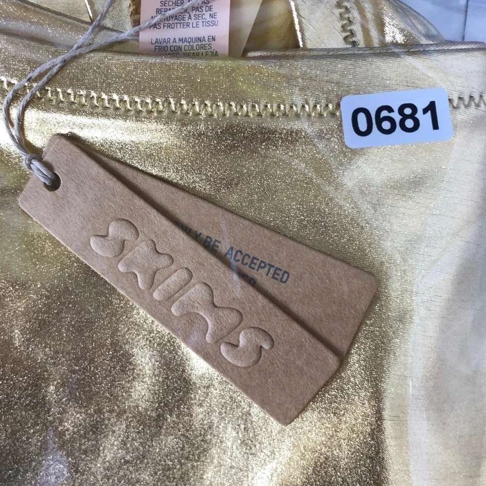 SKIMS Metallic Swim Bottoms Dipped Mid Waist Bottoms Gold  NWT 4X